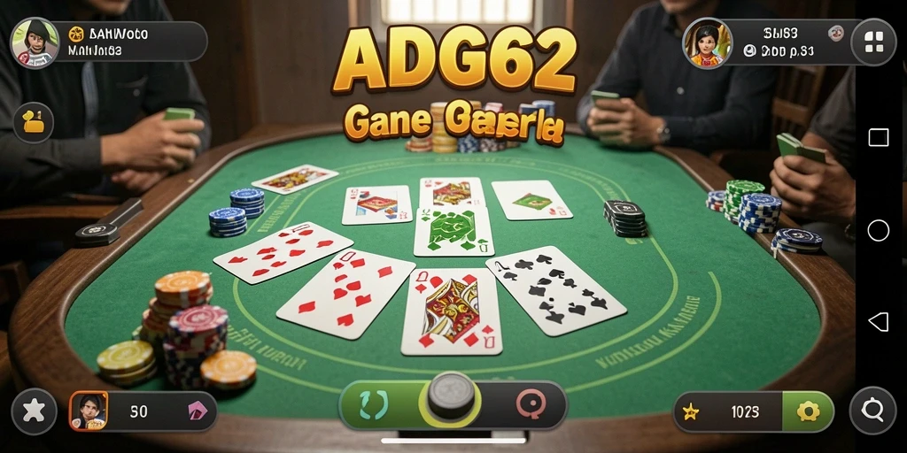 Screenshot gameplay ADG62 menunjukkan keseruan bermain Gaple secara online.