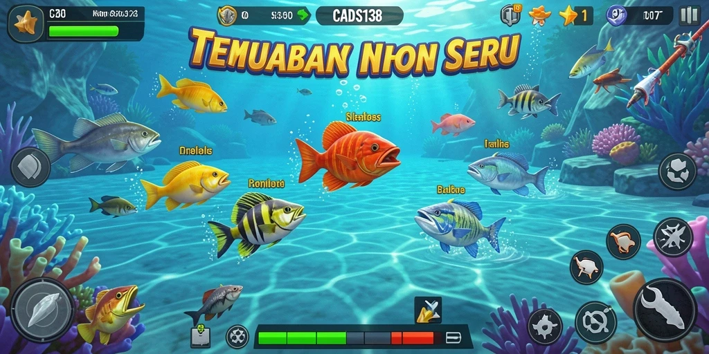 Tampilan gameplay seru dari CADAS138 dengan banyak ikan berwarna-warni.