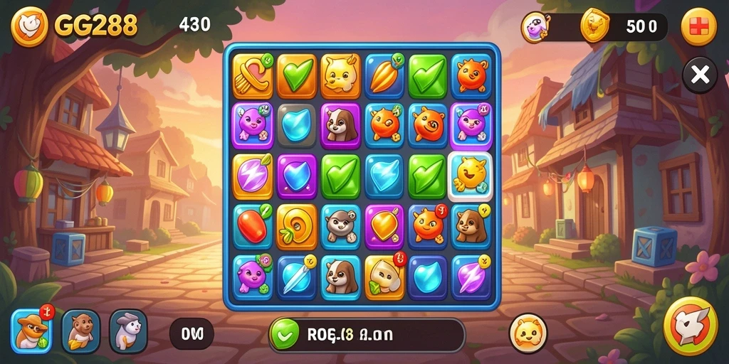 Tampilan gameplay GG288 yang menampilkan serunya permainan Match-3.
