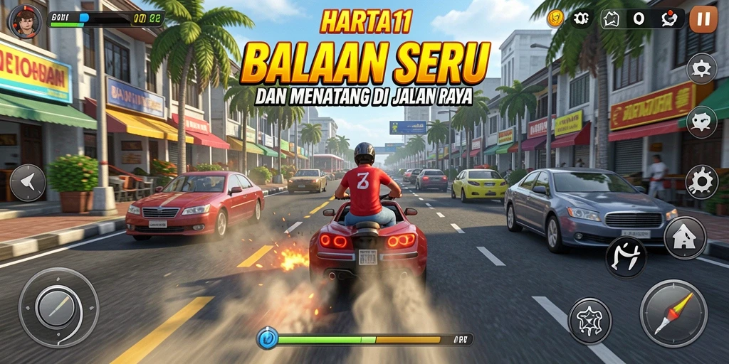 Tampilan gameplay HARTA11 menampilkan balapan seru dan mobil yang menawan.