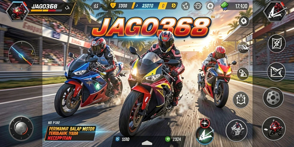 Screenshot gameplay JAGO368 yang menunjukkan aksi balapan motor yang mendebarkan.