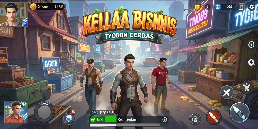 Screenshot KNO89 menampilkan pemain sedang mengelola bisnis dengan grafis menarik.