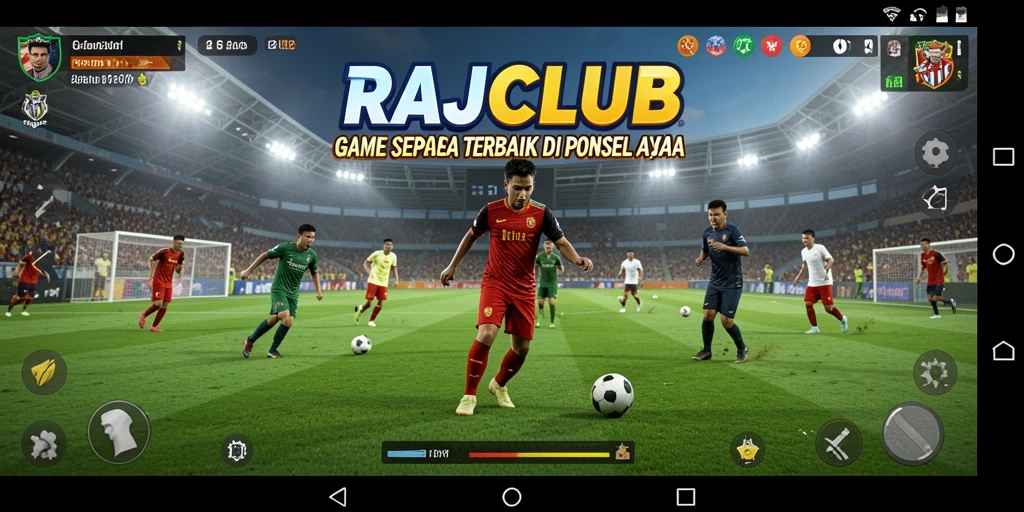 Tampilan gameplay RAJACLUB yang seru dan mendebarkan dalam pertandingan sepak bola.