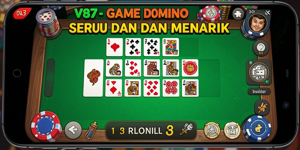 Tampilan gameplay seru dari V87 dengan berbagai mode permainan Domino.